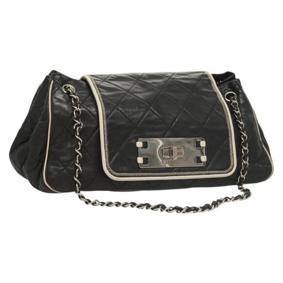 CHANEL Matelasse Chain Shoulder Bag Lamb Skin Black Silver CC Auth 131546 - Picture 1 of 16